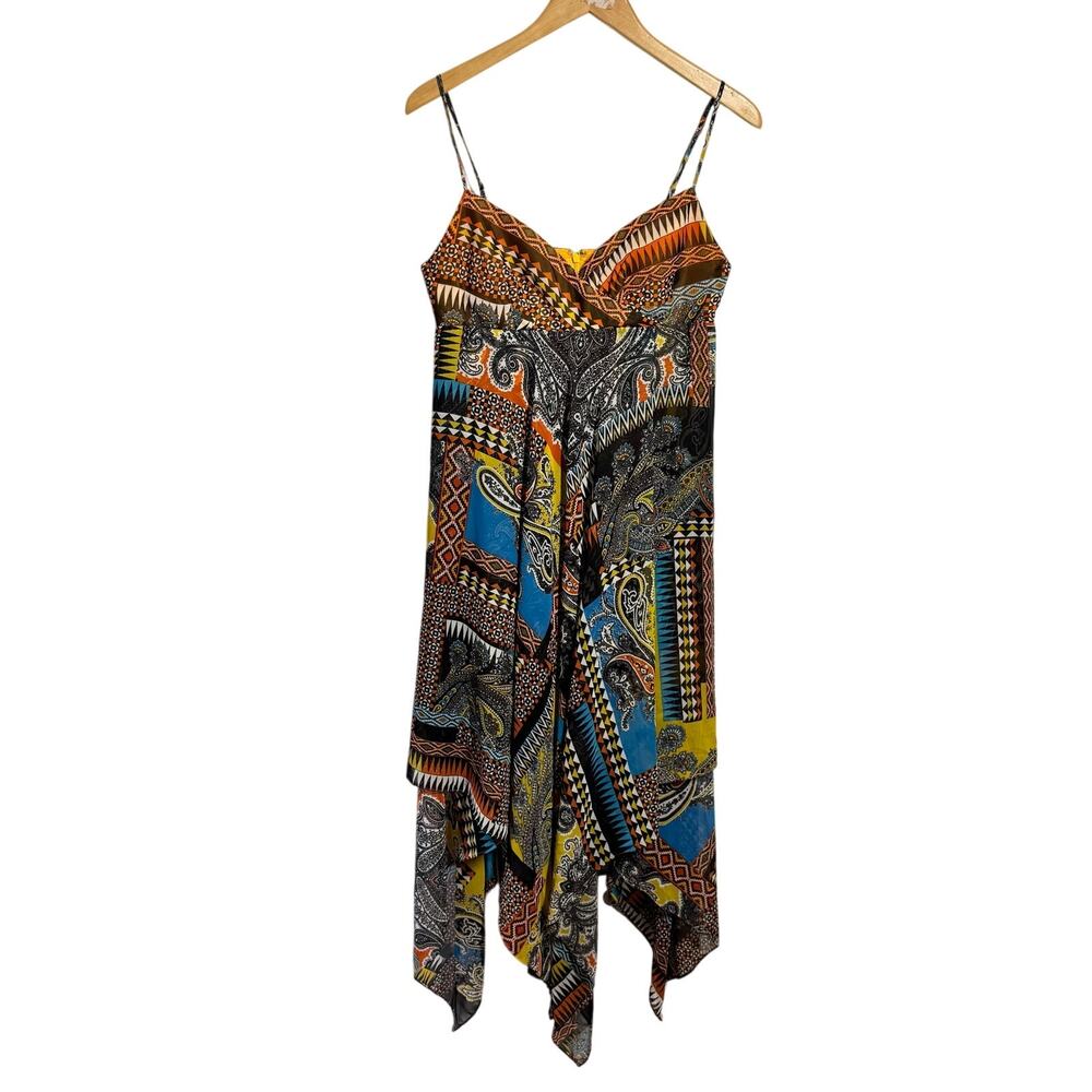 Boston Proper/Muse-Chiffon Midi Handkerchief Dress Women 8 Boho‎ Empire Waist